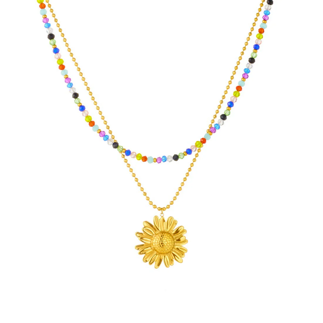 Wholesale Women's Stainless Steel Electroplated Doublelayer Stacked Clavicle Chain With Flower Pattern Necklace - Image 5