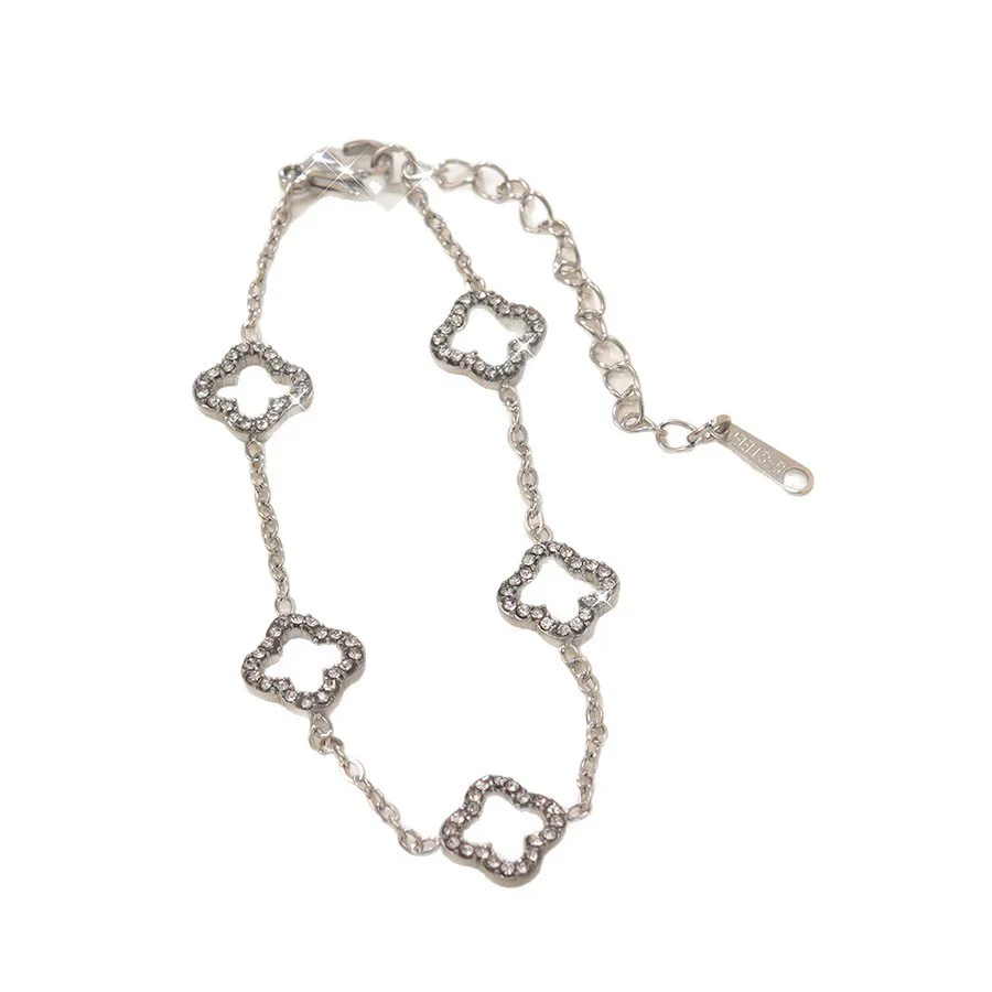 Wholesale Women's Stainless Steel Electroplated Fourleaf Clover And Flower Bracelet With Diamond Encrusted - Image 5