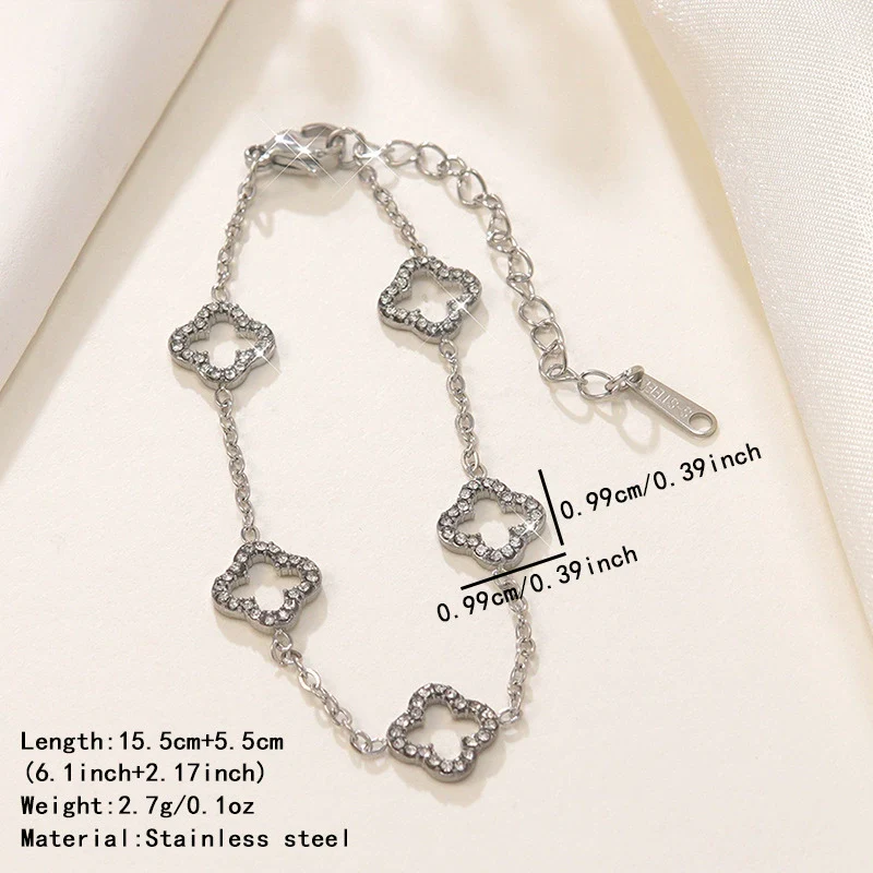 Wholesale Women's Stainless Steel Electroplated Fourleaf Clover And Flower Bracelet With Diamond Encrusted - Image 6