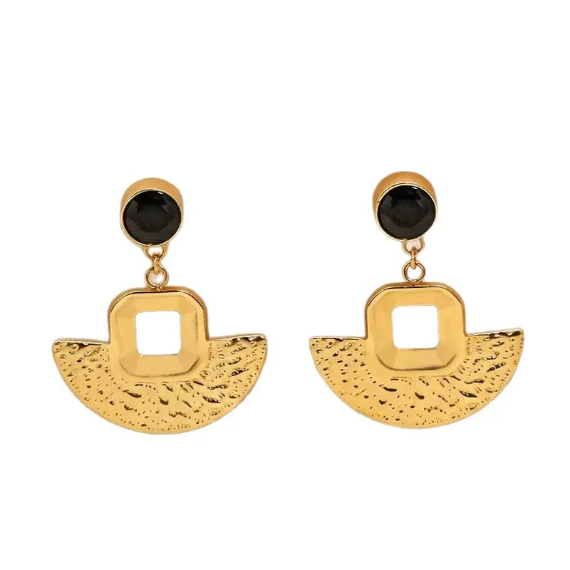 Wholesale Women's Stainless Steel Electroplated Geometric Fanshaped Earrings - Image 5