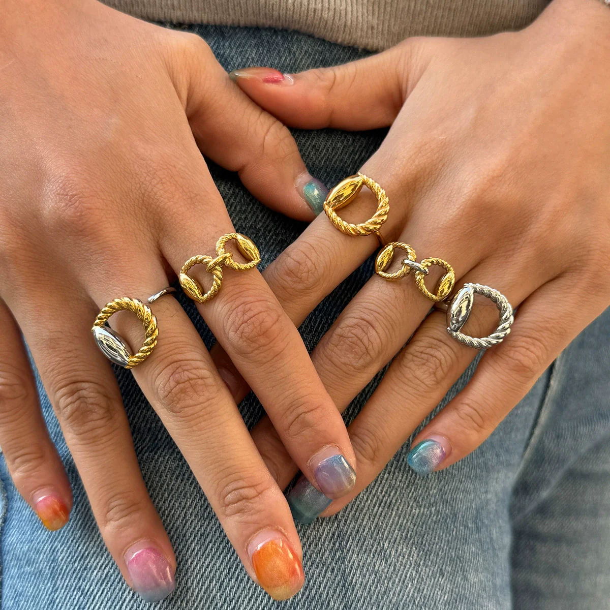 Wholesale Women's Stainless Steel Electroplated Geometric Horseshoe Buckle Open Ring Accessories - Image 3