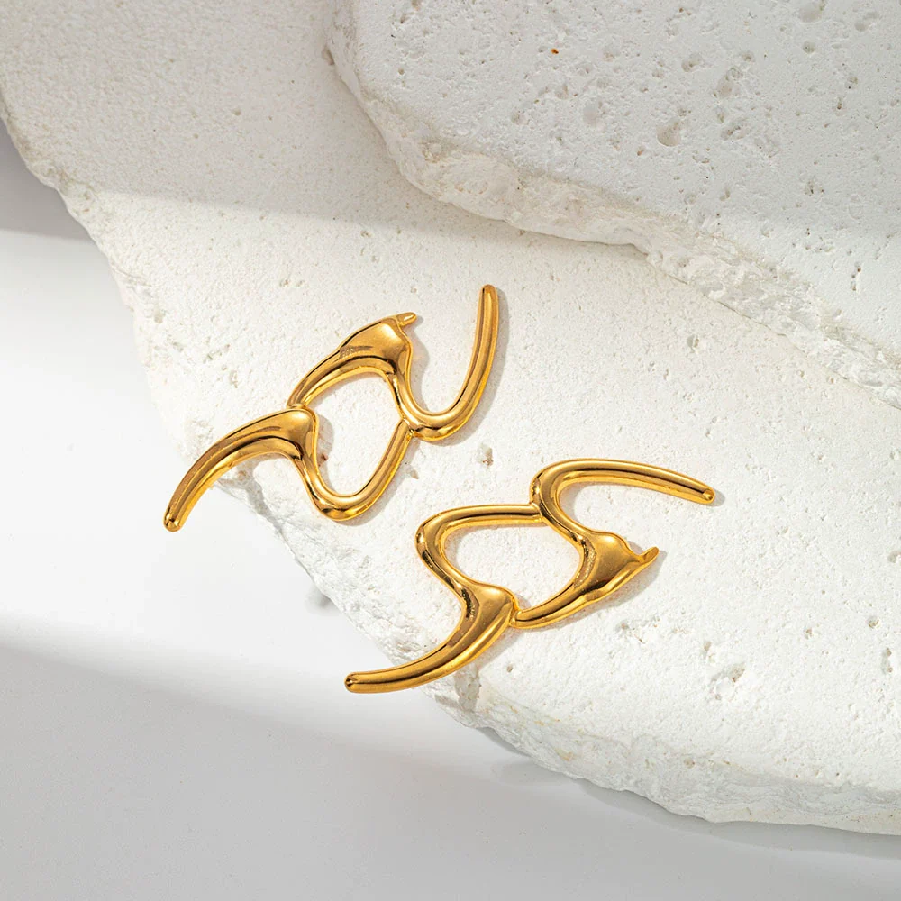 Wholesale Women's Stainless Steel Electroplated Geometric Letter Earrings Minimalist Style - Image 2