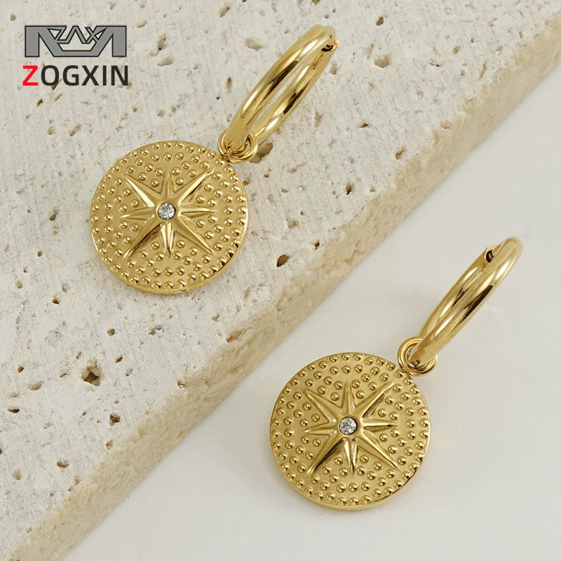 Wholesale Women's 316L Stainless Steel Electroplated Geometric Star Diamond Earrings With 18K Gold Plating