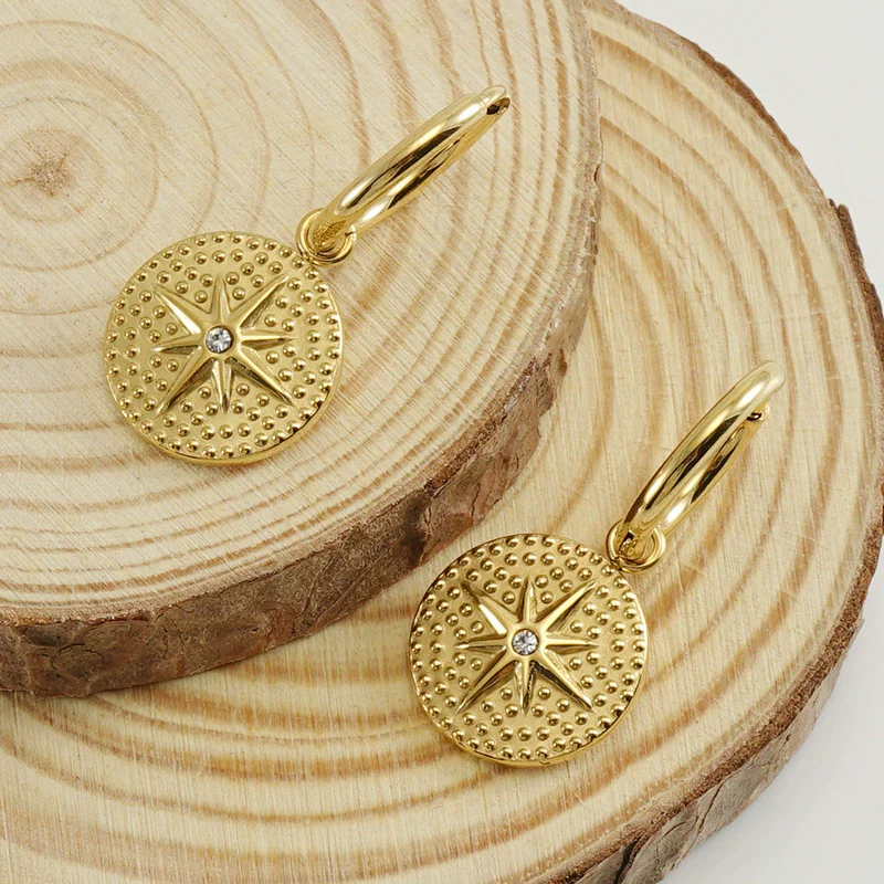 Wholesale Women's 316L Stainless Steel Electroplated Geometric Star Diamond Earrings With 18K Gold Plating - Image 3