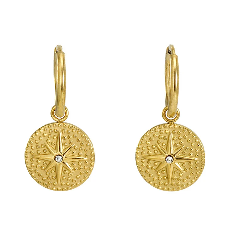 Wholesale Women's 316L Stainless Steel Electroplated Geometric Star Diamond Earrings With 18K Gold Plating - Image 5