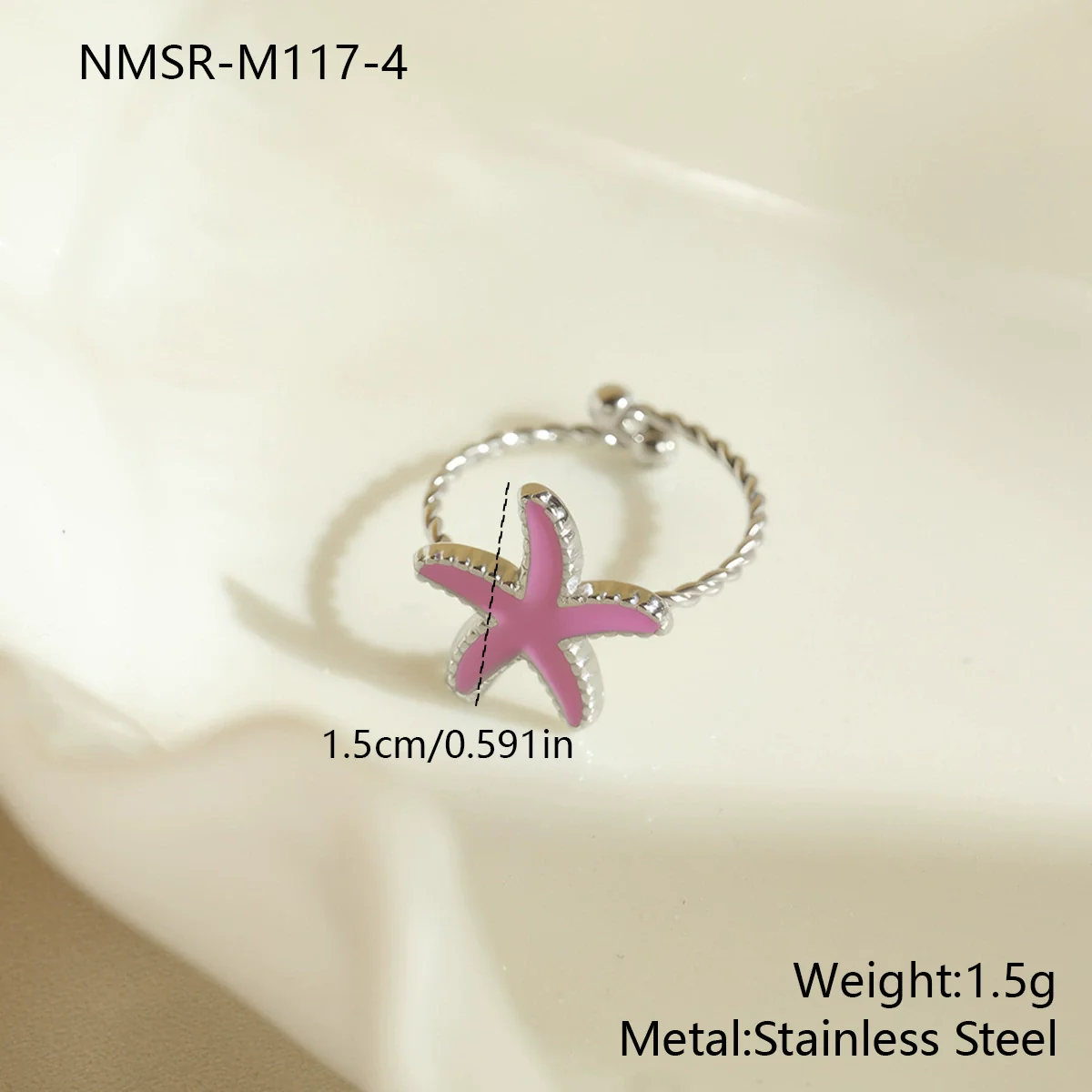 Wholesale Women's Stainless Steel Electroplated Geometric Starfish Open Ring Jewelry - Image 11