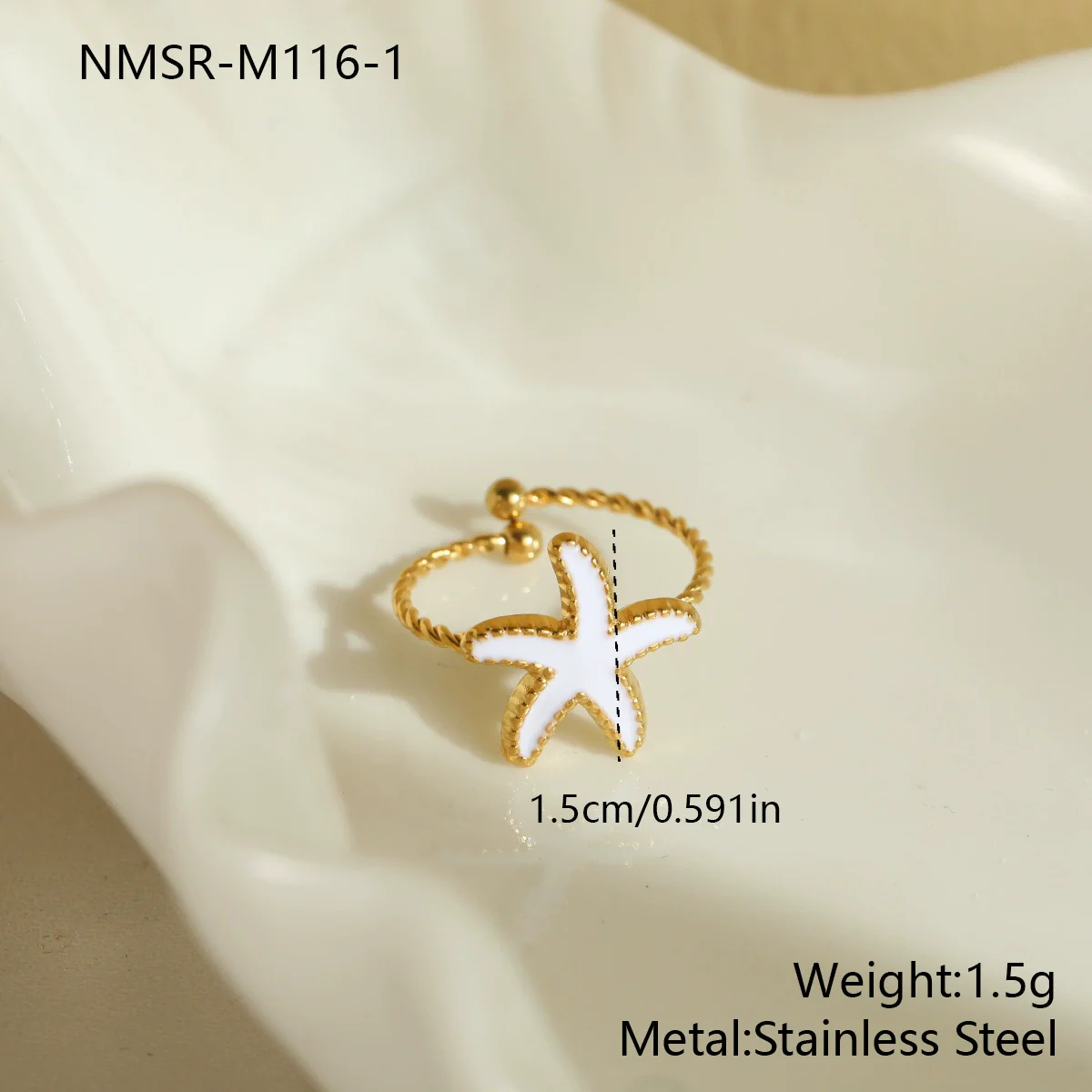 Wholesale Women's Stainless Steel Electroplated Geometric Starfish Open Ring Jewelry - Image 4