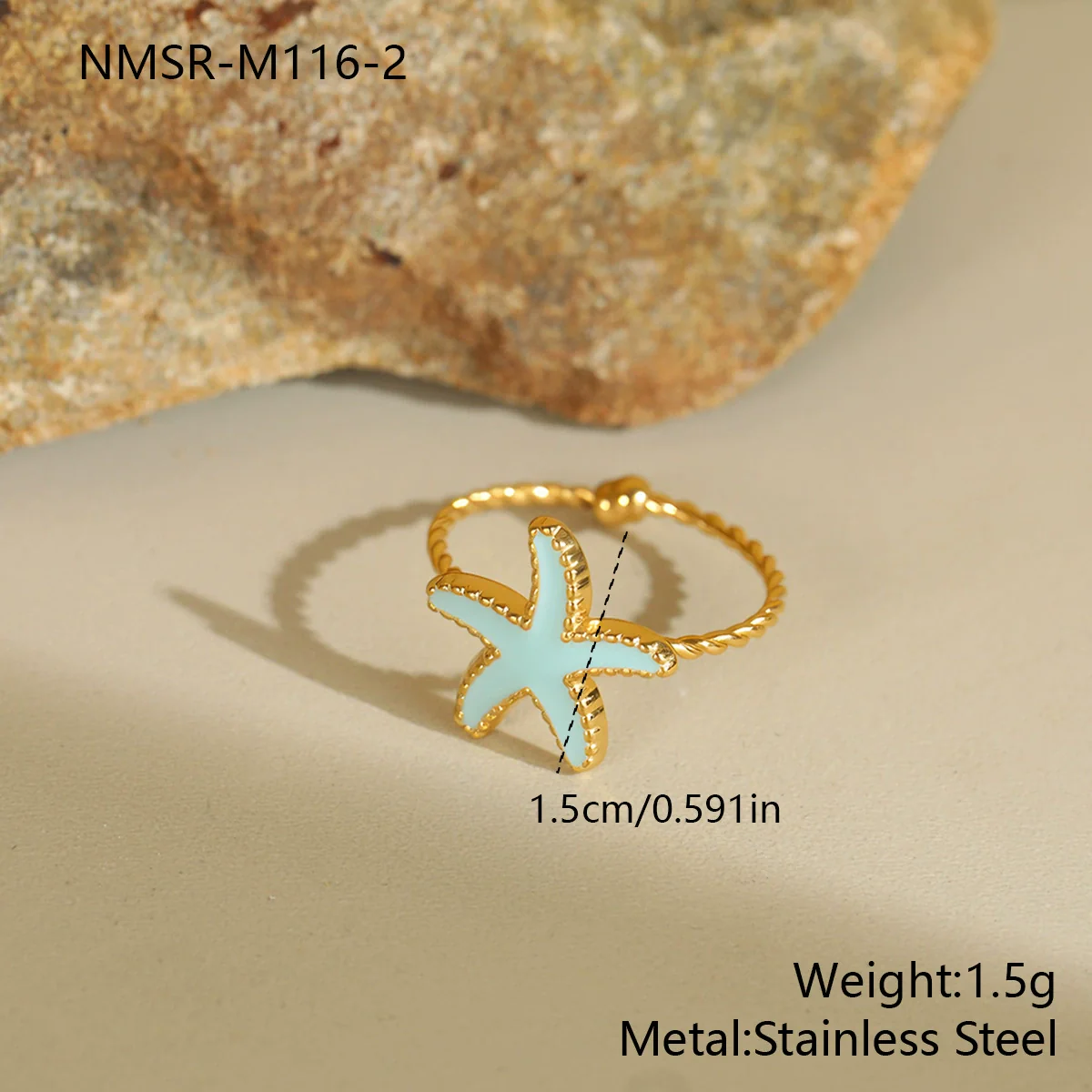 Wholesale Women's Stainless Steel Electroplated Geometric Starfish Open Ring Jewelry - Image 5