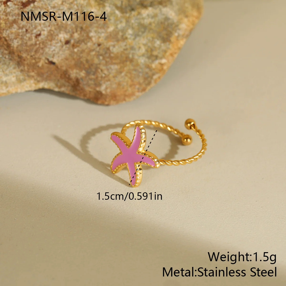 Wholesale Women's Stainless Steel Electroplated Geometric Starfish Open Ring Jewelry - Image 7