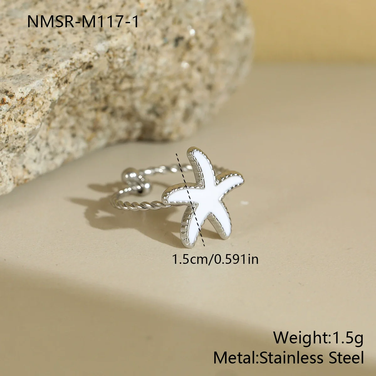 Wholesale Women's Stainless Steel Electroplated Geometric Starfish Open Ring Jewelry - Image 8