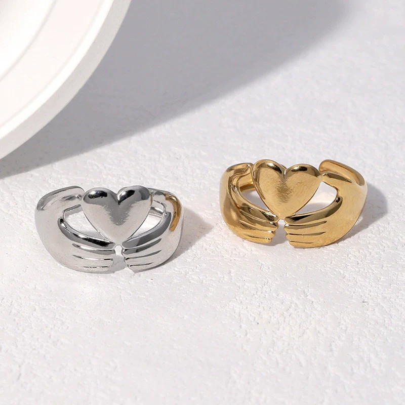 Wholesale Women's Stainless Steel Electroplated Heart Open Ring Simple And Fashionable