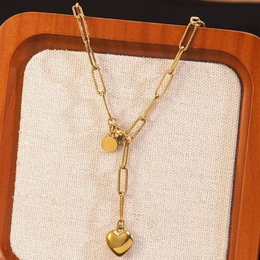 Wholesale Women's Stainless Steel Electroplated Heart Water Drop Bell Jewelry Set Necklace Earrings - Image 2