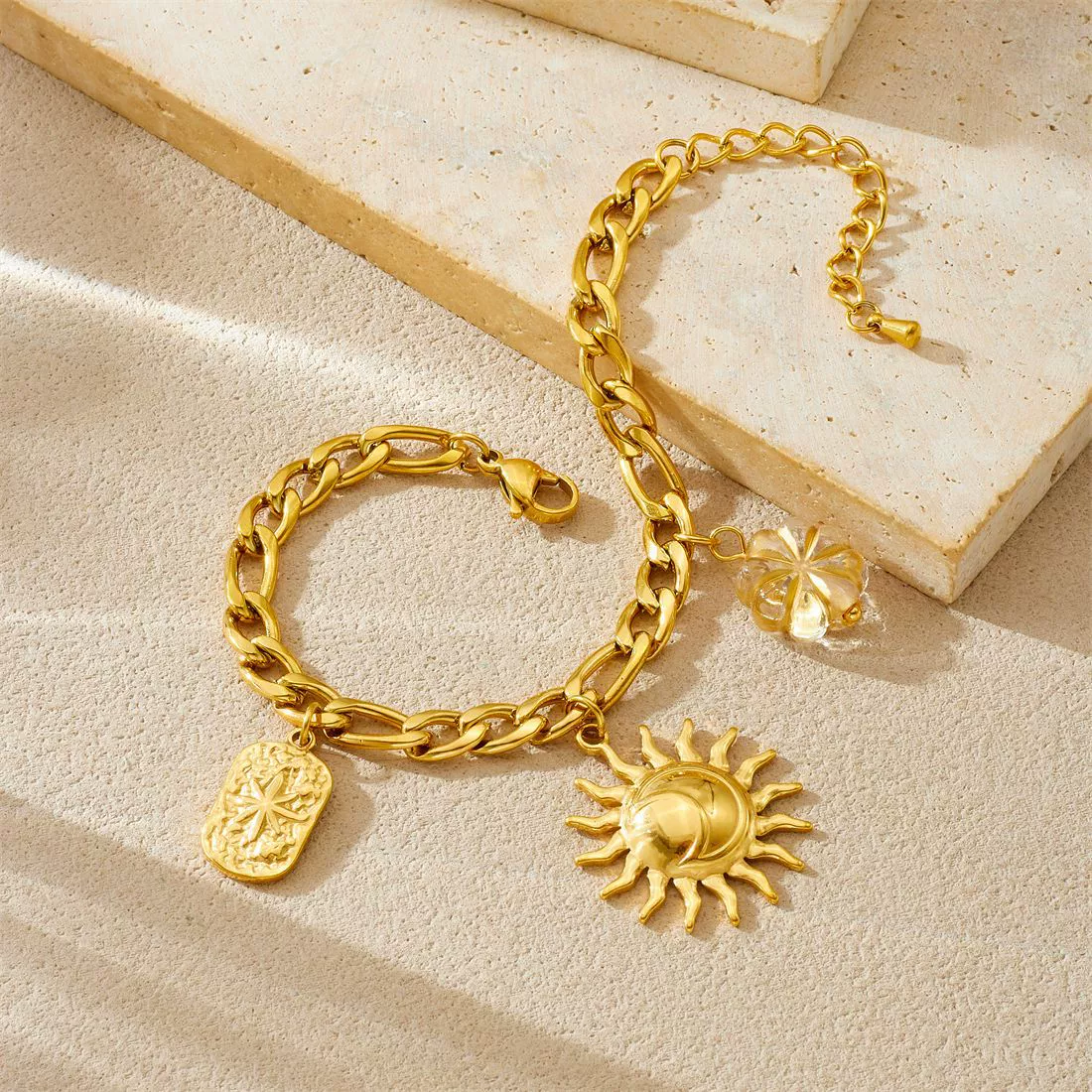 Wholesale Women's Stainless Steel Electroplated Jewelry Set With Stars Sun And Moon Clouds And Universe Patterns Round Heartshaped Pendant And Cross Chain - Image 3