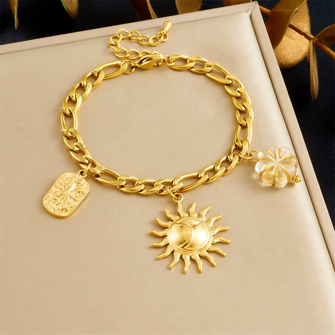 Wholesale Women's Stainless Steel Electroplated Jewelry Set With Stars Sun And Moon Clouds And Universe Patterns Round Heartshaped Pendant And Cross Chain - Image 7