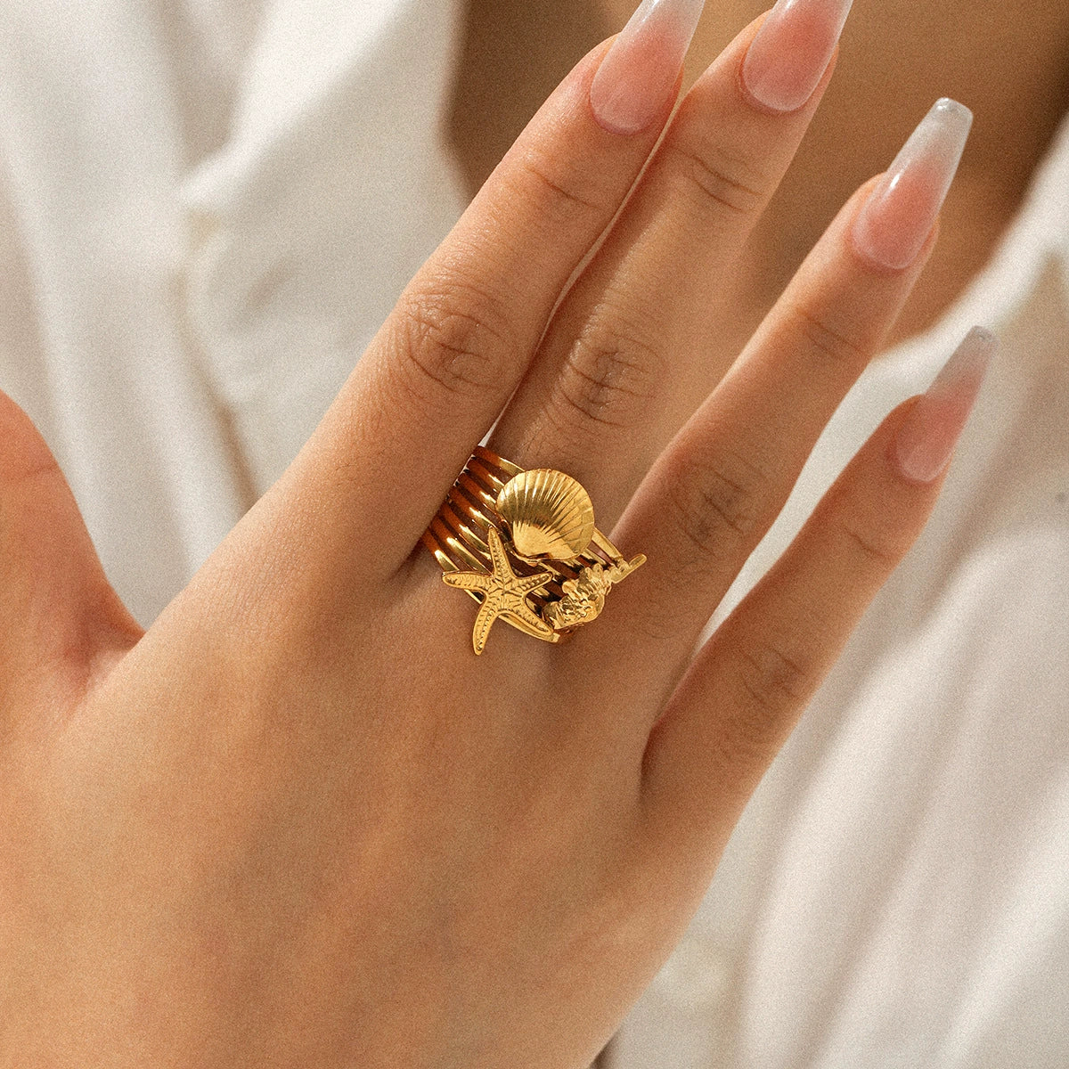Wholesale Women's Stainless Steel Electroplated Star Geometric Animal Zodiac Open Ring - Image 2
