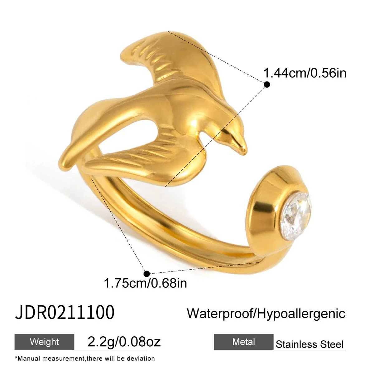 Wholesale Women's Stainless Steel Electroplated Winged Ring With Peace Dove And Olive Leaf Design - Image 6