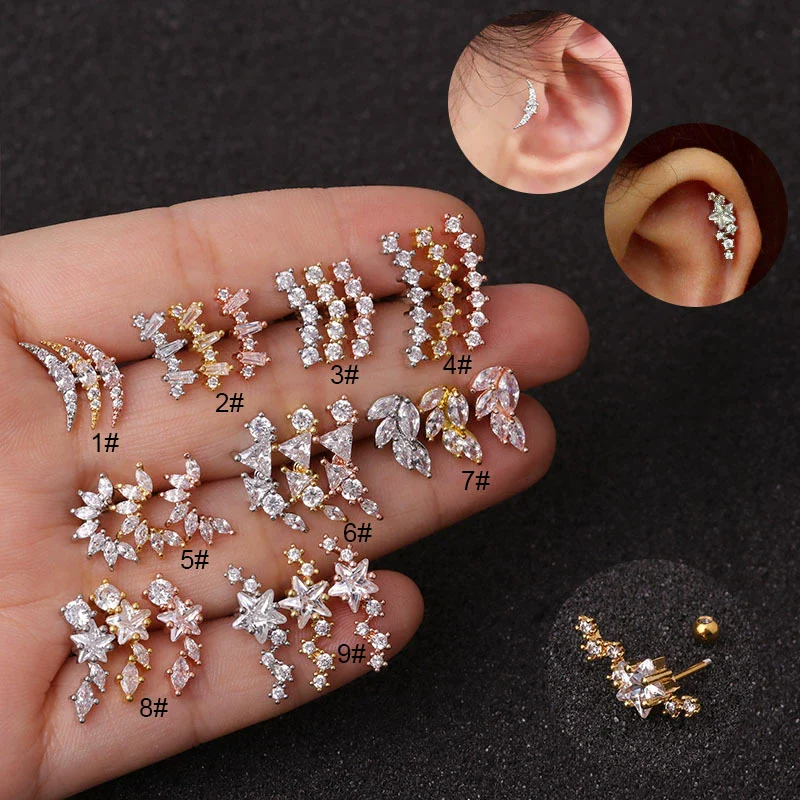 Wholesale Women's Stainless Steel Fivepointed Star Zircon Inlaid Ear Piercing Jewelry