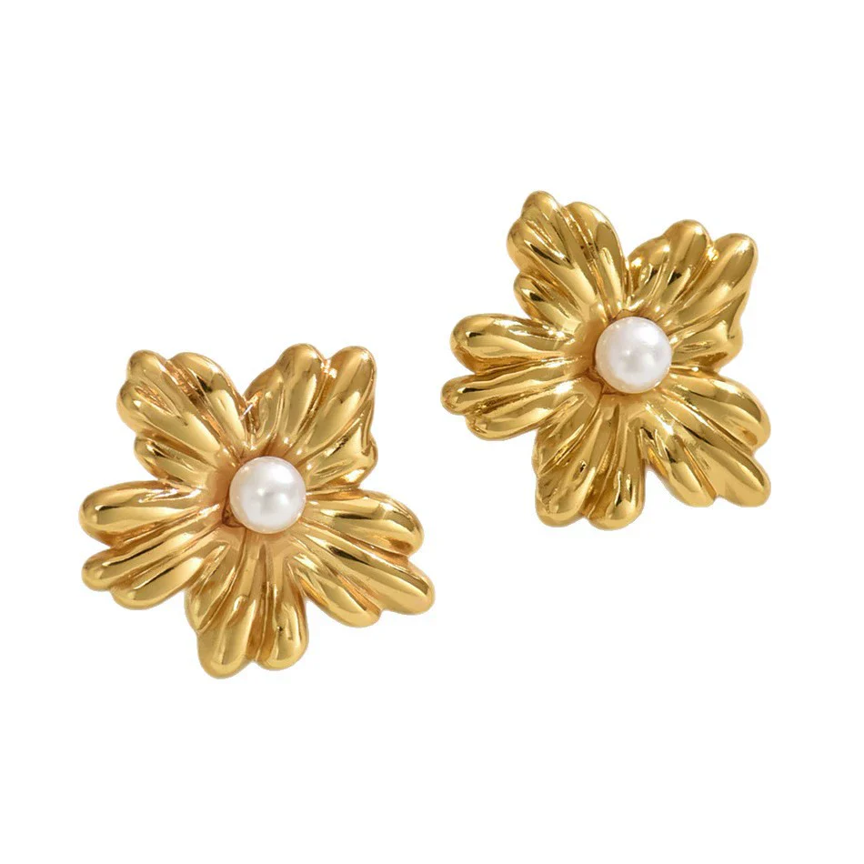 Wholesale Women's Stainless Steel Floral Stamped Earrings - Image 4