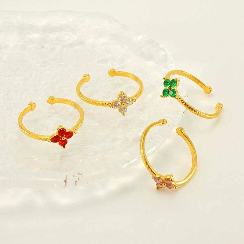Wholesale Women's 316L Stainless Steel Flower Ring With Inlaid Zircon And Electroplating Treatment - Image 2