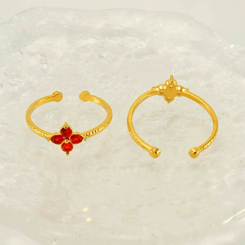 Wholesale Women's 316L Stainless Steel Flower Ring With Inlaid Zircon And Electroplating Treatment - Image 4