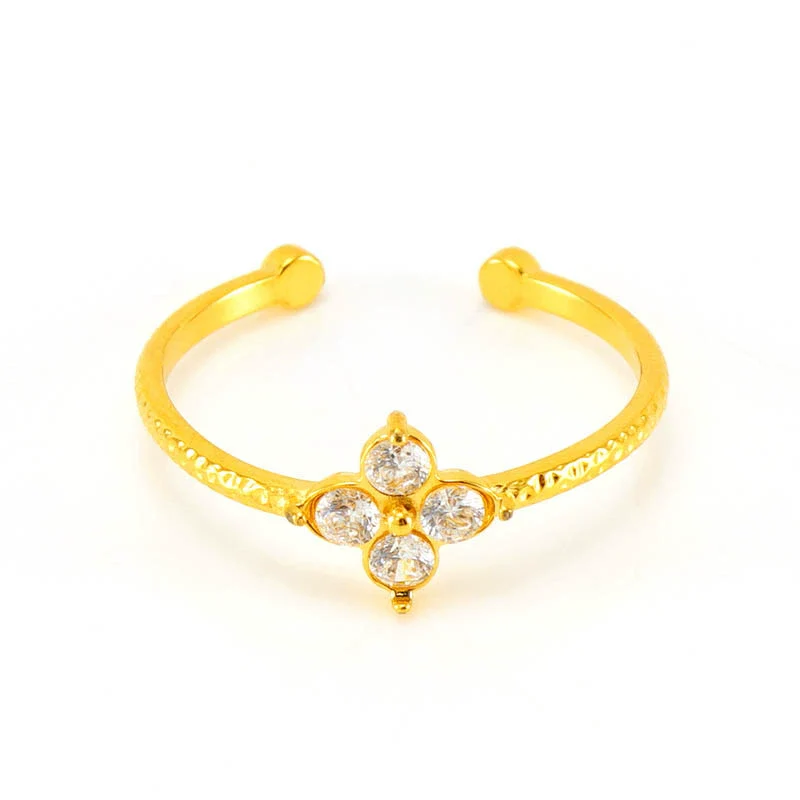 Wholesale Women's 316L Stainless Steel Flower Ring With Inlaid Zircon And Electroplating Treatment - Image 5