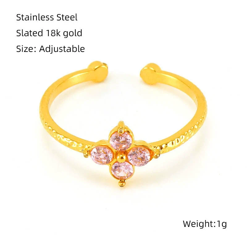 Wholesale Women's 316L Stainless Steel Flower Ring With Inlaid Zircon And Electroplating Treatment - Image 7