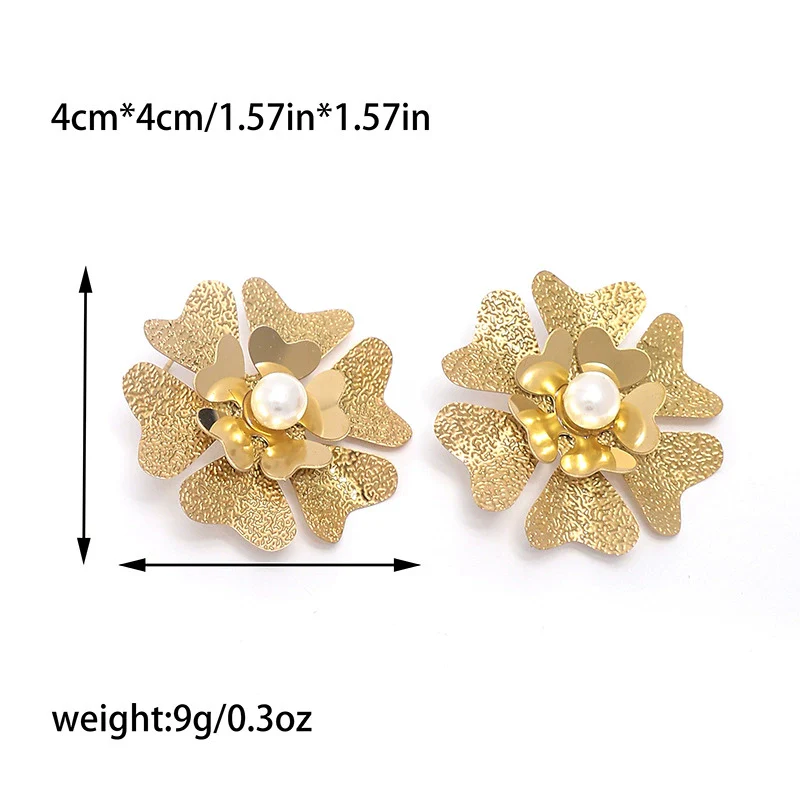 Wholesale Women's Stainless Steel Flower Tassel Pearl Earrings With Electroplating - Image 6