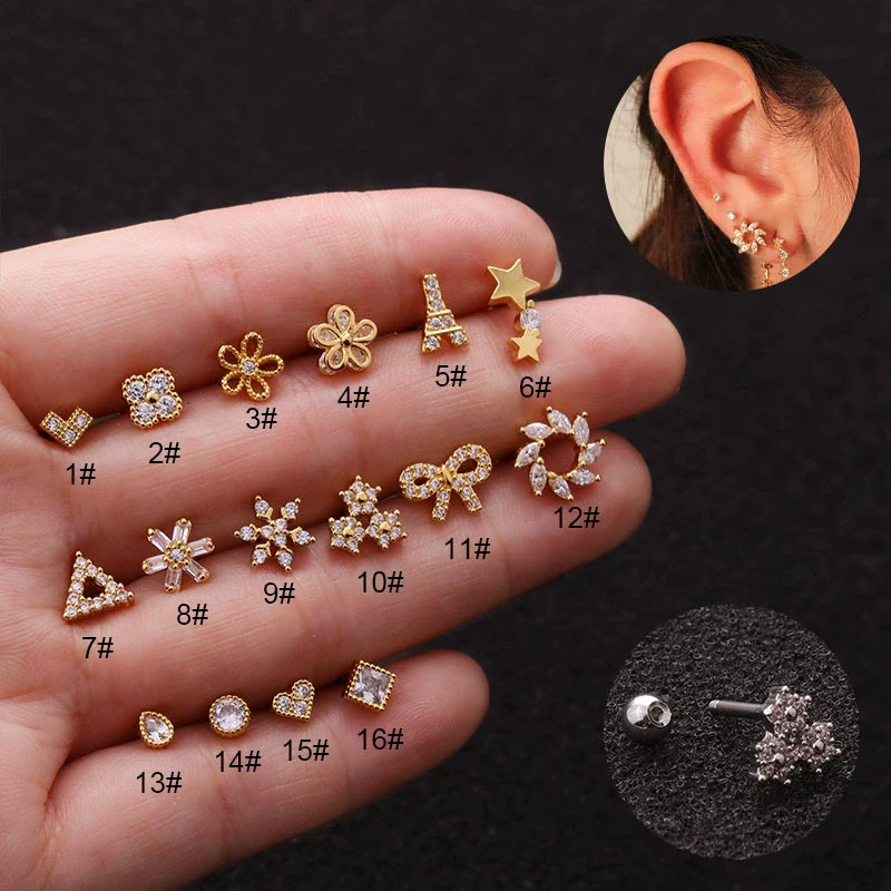 Wholesale Women's Stainless Steel Flower Zircon Inlaid Earrings
