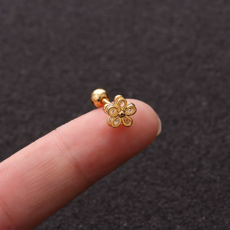 Wholesale Women's Stainless Steel Flower Zircon Inlaid Earrings - Image 3