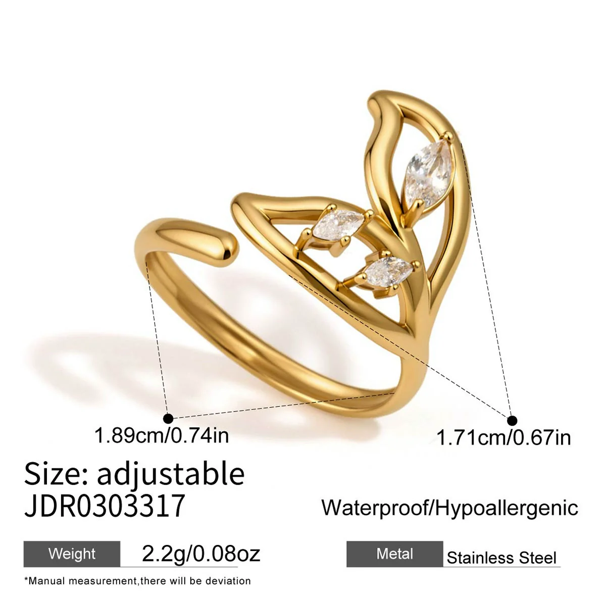 Wholesale Women's Stainless Steel Geometric Animal Style Pvd Furnace Vacuum Real Gold Plated Ring Accessories - Image 6