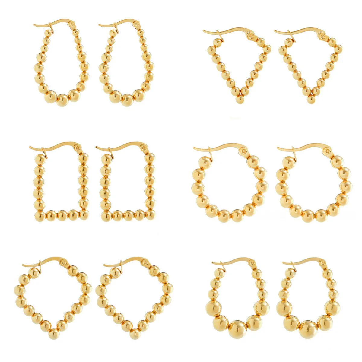 Wholesale Women's Stainless Steel Geometric Beaded Electroplated Earrings - Image 5