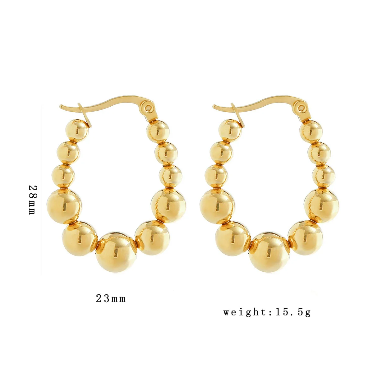 Wholesale Women's Stainless Steel Geometric Beaded Electroplated Earrings - Image 9