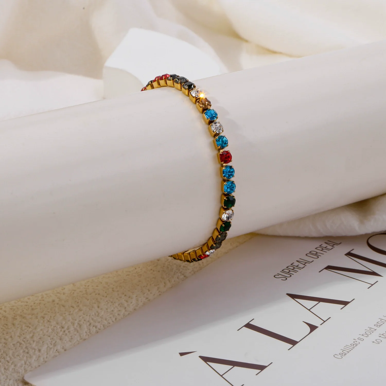 Wholesale Women's Stainless Steel Geometric Crystal Color Zircon Electroplated Bracelet Highend Jewelry - Image 4
