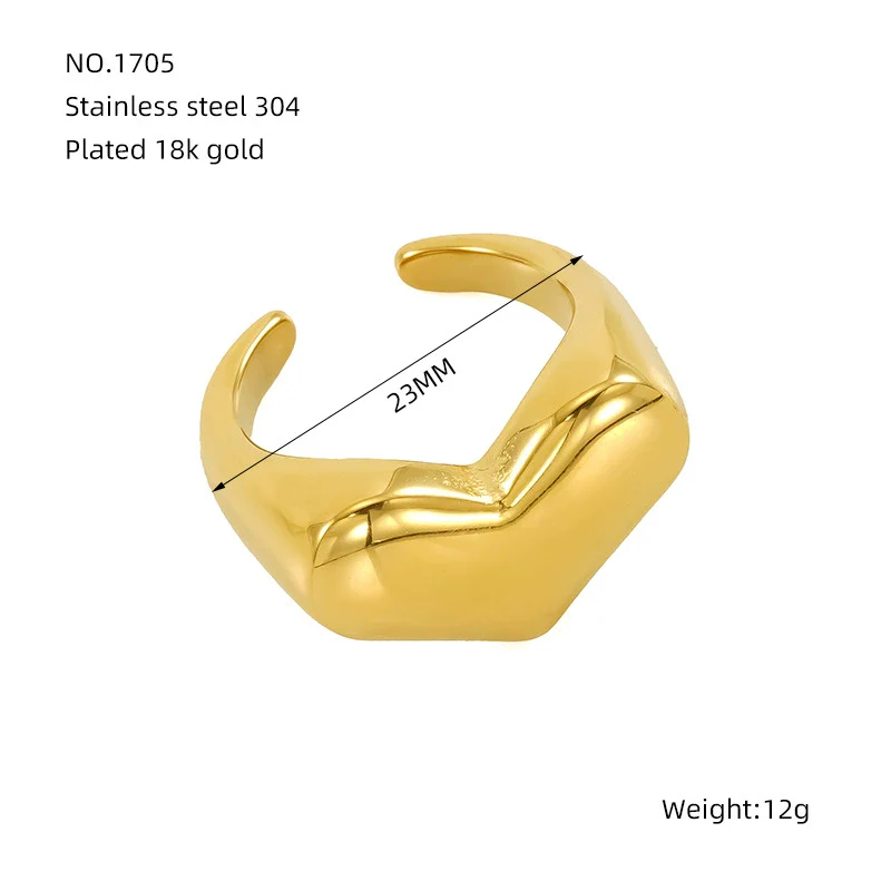 Wholesale Women's 316L Stainless Steel Geometric Drop Shape Open Ring With Electroplating - Image 7