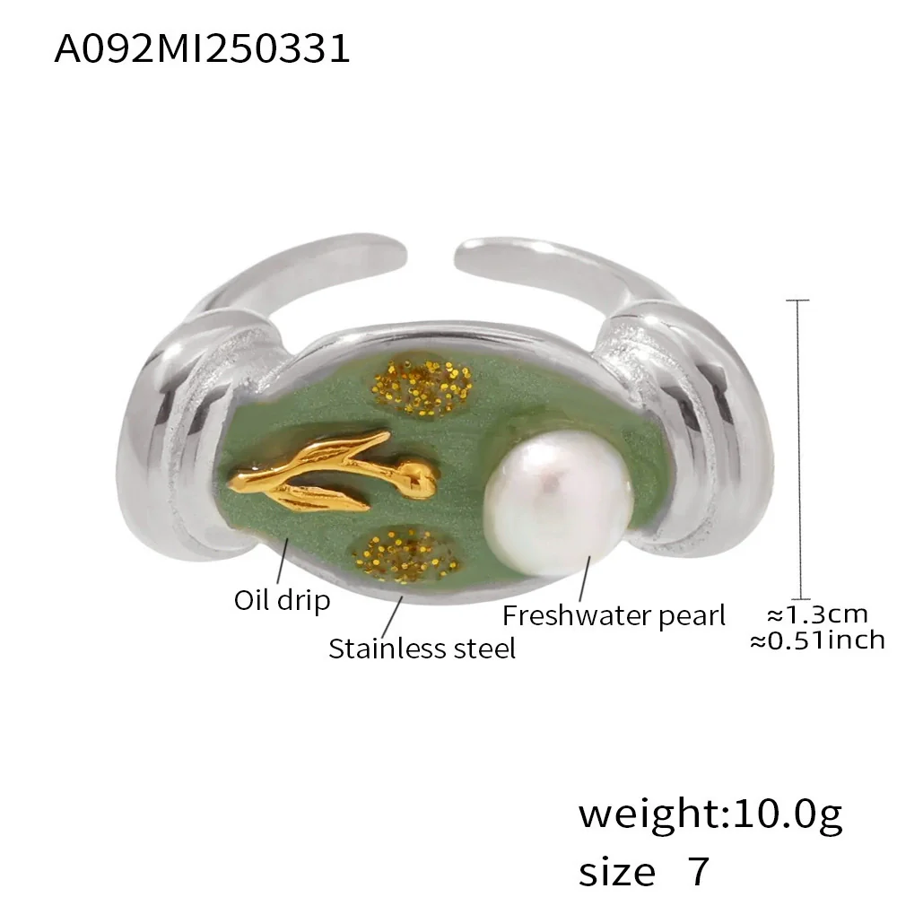 Wholesale Women's Stainless Steel Geometric Fashion Electroplated Enamel Glaze Flower Oil Painting Ferris Wheel Baroque Pearl Ring - Image 7