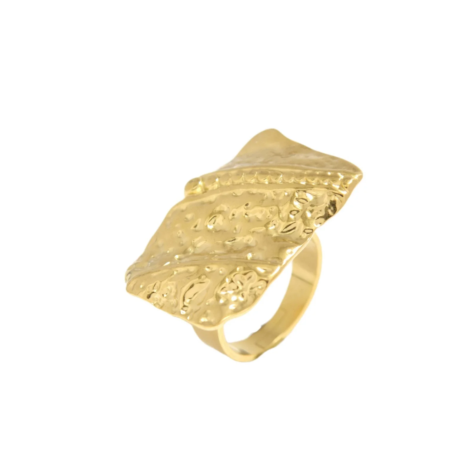 Wholesale Women's Stainless Steel Geometric Fashion Ring With Electroplating And Irregular Texture Relief Twill Design - Image 5
