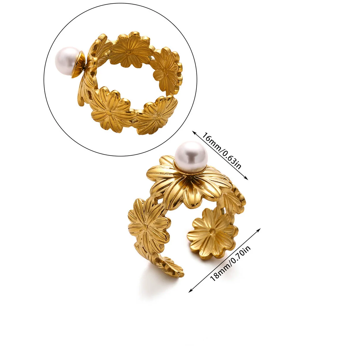 Wholesale Women's Stainless Steel Geometric Heart Shape 18K Gold Inlaid Ring - Image 11