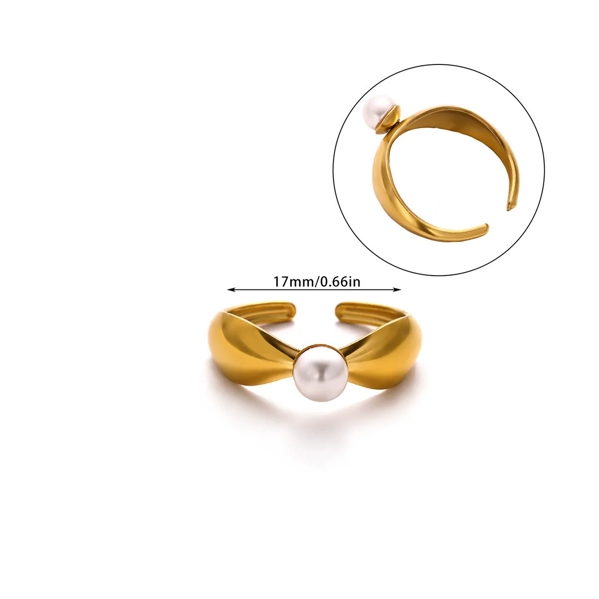 Wholesale Women's Stainless Steel Geometric Heart Shape 18K Gold Inlaid Ring - Image 13