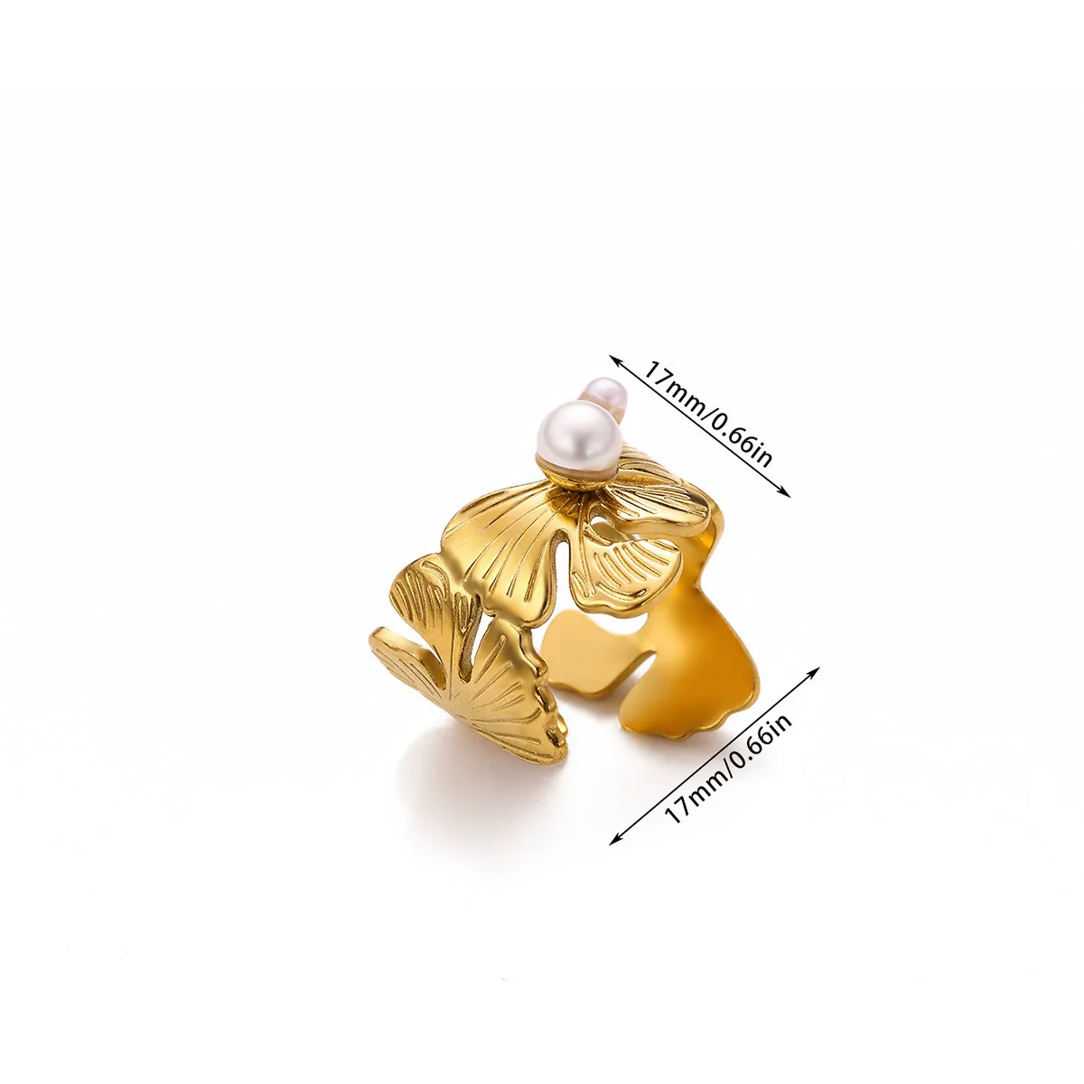 Wholesale Women's Stainless Steel Geometric Heart Shape 18K Gold Inlaid Ring - Image 14