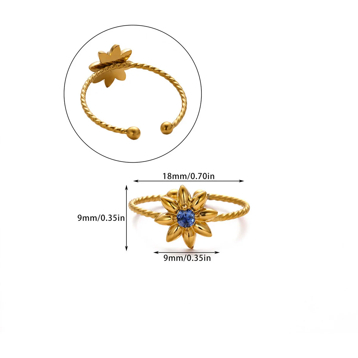 Wholesale Women's Stainless Steel Geometric Heart Shape 18K Gold Inlaid Ring - Image 5