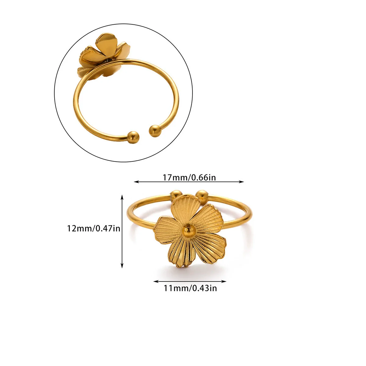 Wholesale Women's Stainless Steel Geometric Heart Shape 18K Gold Inlaid Ring - Image 6