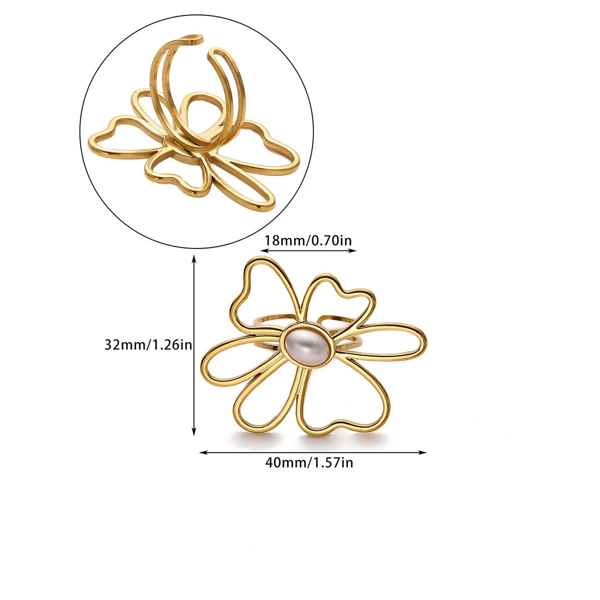 Wholesale Women's Stainless Steel Geometric Heart Shape 18K Gold Inlaid Ring - Image 8