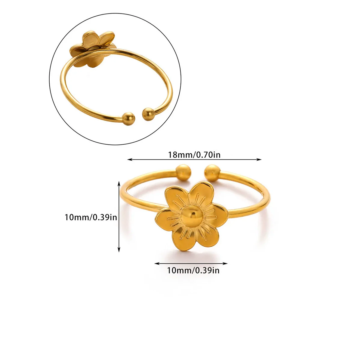 Wholesale Women's Stainless Steel Geometric Heart Shape Imitation Pearl Zircon Ring Inlaid With Gold And Plated With 18K Gold Flower Star Open Ring - Image 7
