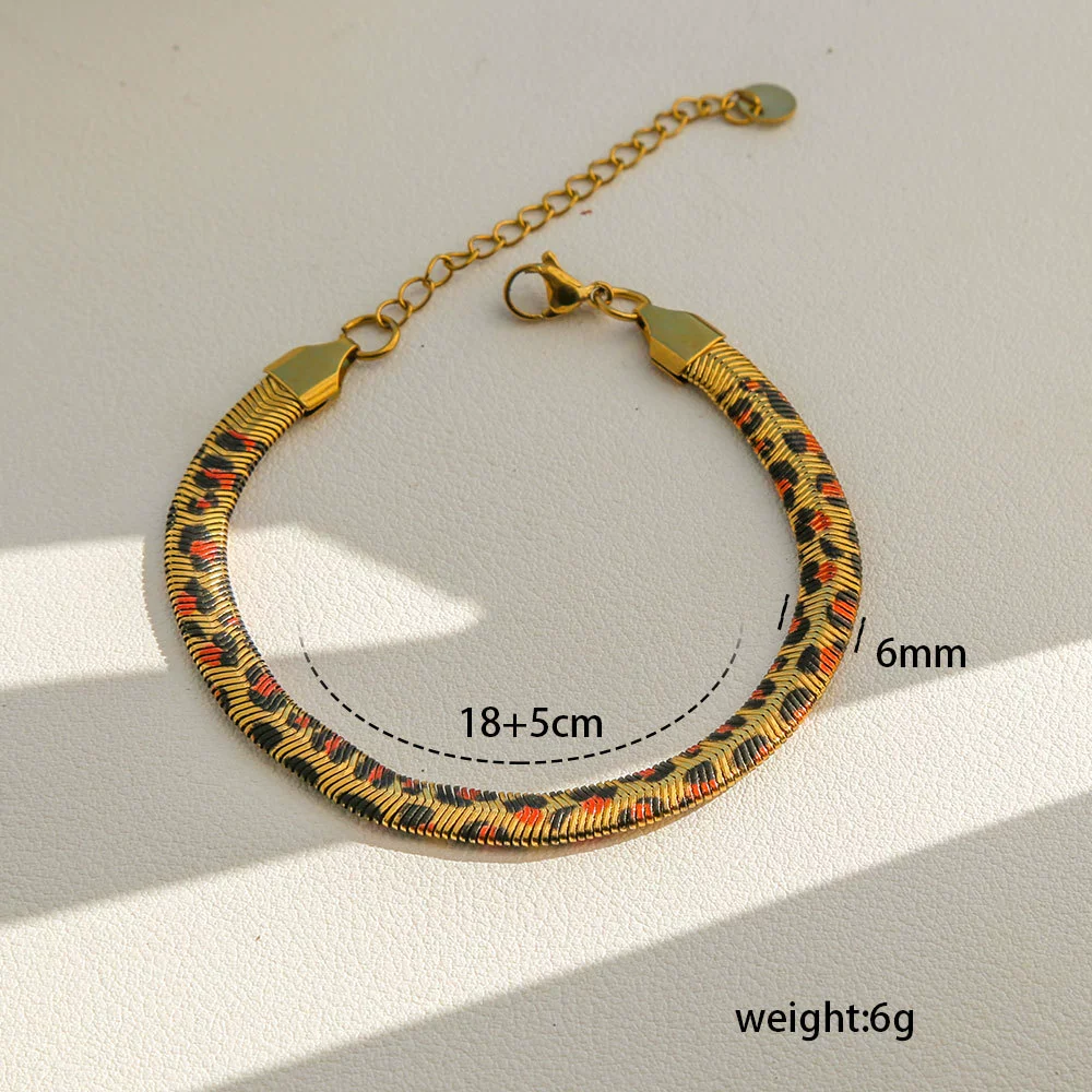 Wholesale Women's Stainless Steel Geometric Leopard Print Electroplated Snake Bone Chain Bracelet Jewelry Set - Image 6