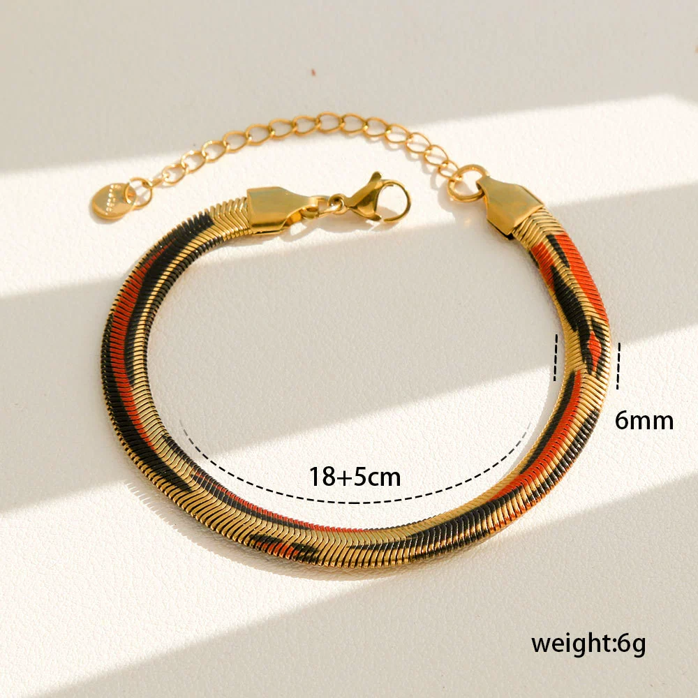 Wholesale Women's Stainless Steel Geometric Leopard Print Electroplated Snake Bone Chain Bracelet Jewelry Set - Image 7