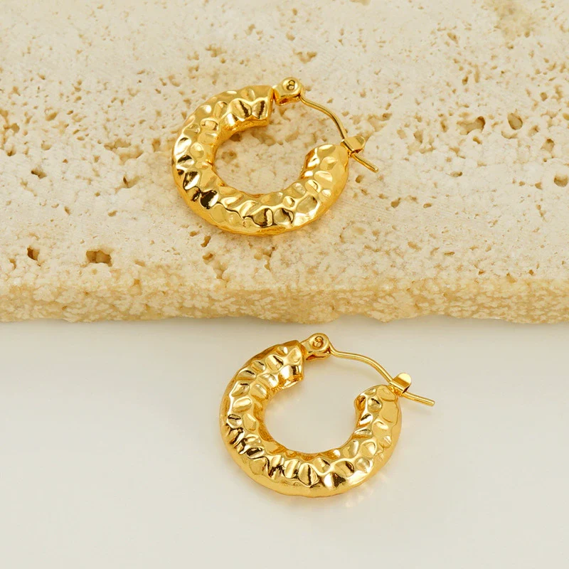 Wholesale Women's 316L Stainless Steel Geometric Personality Design Electroplated Lava Bump Texture Earrings - Image 2