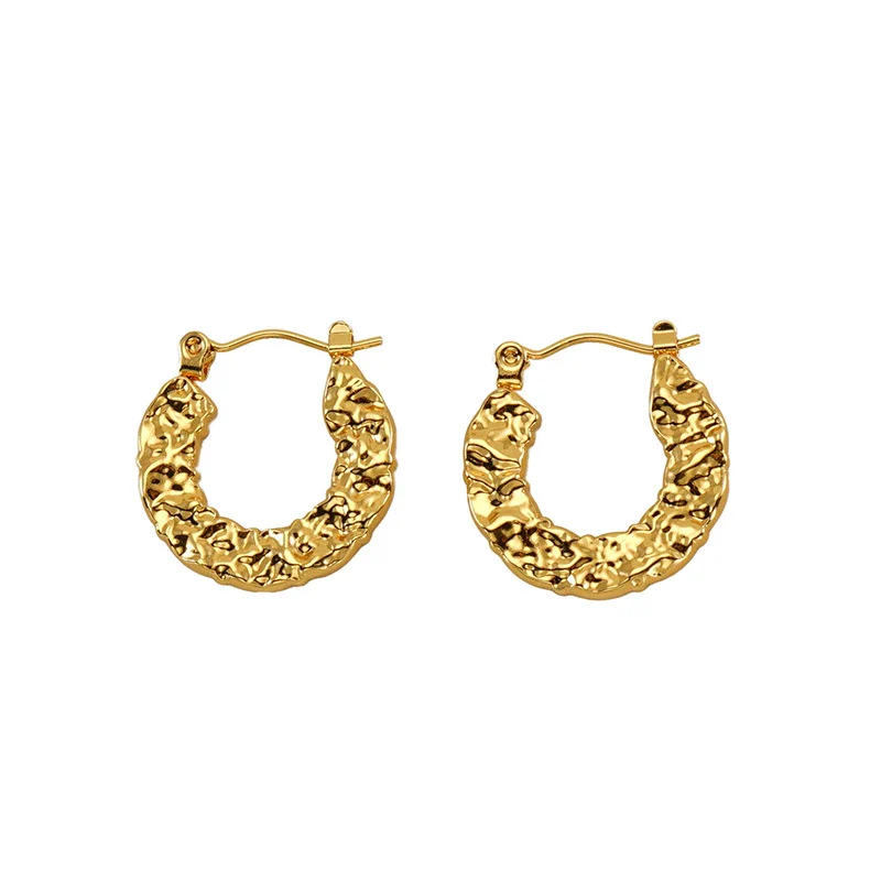 Wholesale Women's 316L Stainless Steel Geometric Personality Design Electroplated Lava Bump Texture Earrings - Image 5