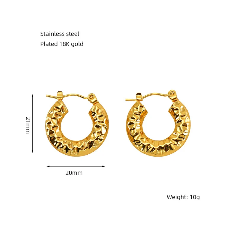 Wholesale Women's 316L Stainless Steel Geometric Personality Design Electroplated Lava Bump Texture Earrings - Image 7
