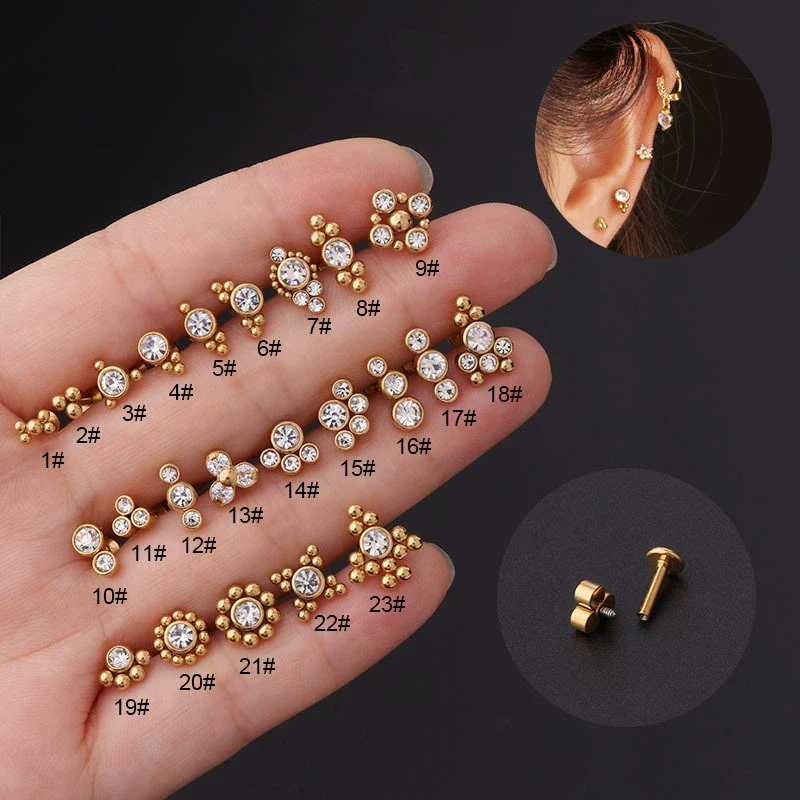 Wholesale Women's Stainless Steel Geometric Puncture Earrings With Electroplating Treatment
