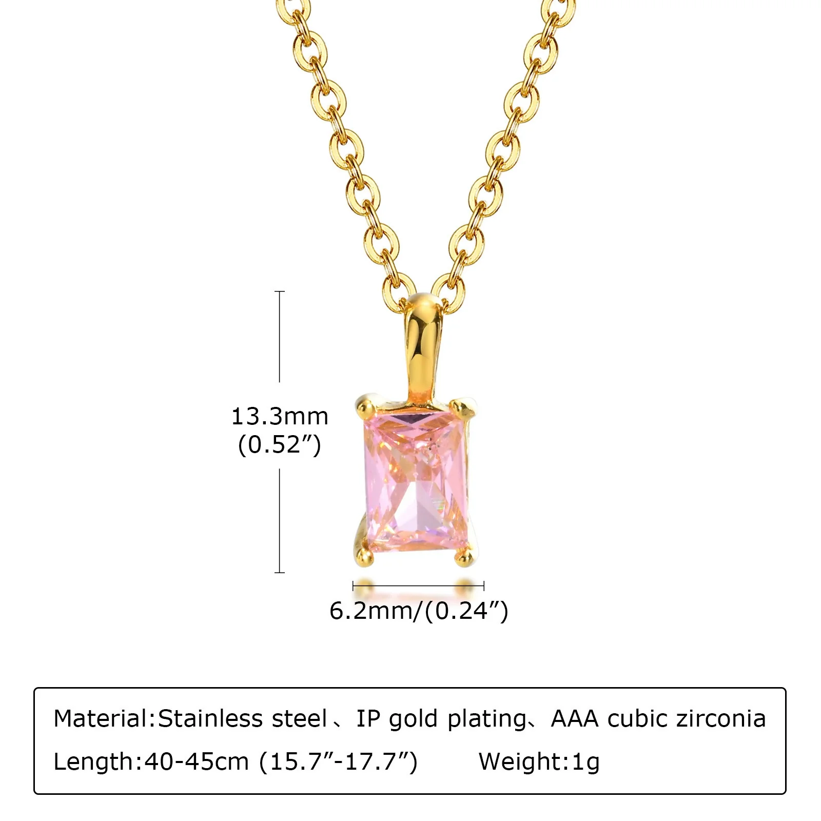Wholesale Women's Stainless Steel Geometric Rectangular Zircon Pendant Necklace With Gold Electroplating And Ochain - Image 6